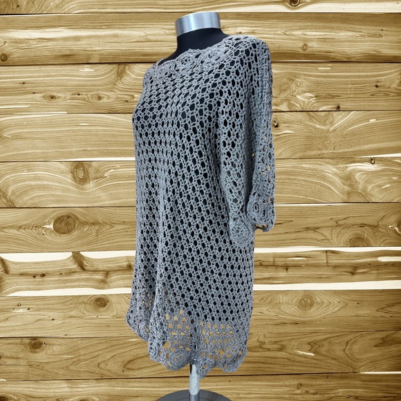 Crochet Cover Up Tunic Top Knit Pullover Sweater Dress Gray size Medium/Large - Picture 3 of 7